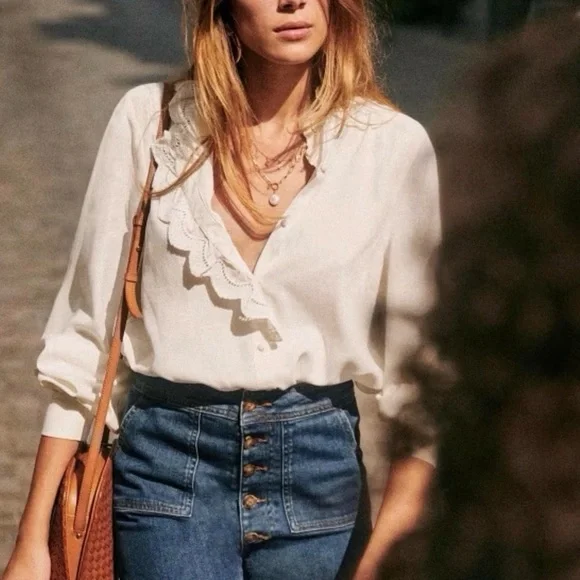 Sezane Silk Chloe Blouse Ecru Size 34 - Picture 1 of 5